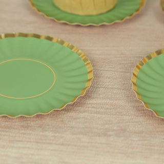 <strong>Enhance Your Culinary Creations with Round Dusty Sage Green/Gold Disposable Dessert Plates</strong> <strong>Enhance Your Culinary Creations with Round Dusty Sage Green/Gold Disposable Dessert Plates</strong>