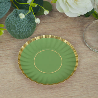 <strong>Add a Touch of Elegance to Your Event with Dusty Sage Green/Gold Scalloped Rim Mini Paper Party Plates</strong> <strong>Add a Touch of Elegance to Your Event with Dusty Sage Green/Gold Scalloped Rim Mini Paper Party Plates</strong>