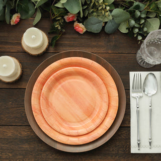 Rustic Brown Wood Grain Disposable Salad Party Plates