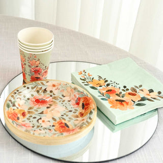 <strong>Pretty Sage Green & Pink Disposable Tableware</strong>