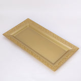 4 Pack | Gold Lace Print Rectangular Plastic Serving Trays, Decorative Coffee Table Trays#whtbkgd