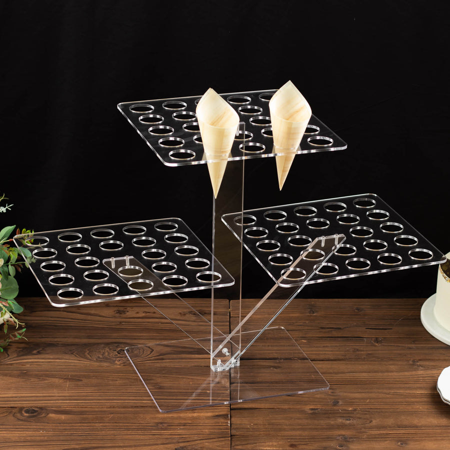 18inch Tall Clear 3-Tier Acrylic 72-Slot Ice Cream Cone Shot Glass Tray