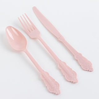 Timeless Blush Baroque Style Plastic Silverware Set with a Modern Twist Timeless Blush Baroque Style Plastic Silverware Set with a Modern Twist