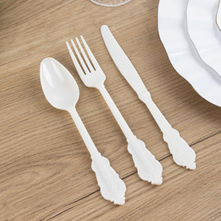 Timeless Ivory Baroque Style Plastic Silverware Set with a Modern Twist Timeless Ivory Baroque Style Plastic Silverware Set with a Modern Twist