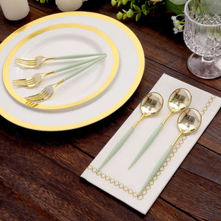 Elegant Metallic Gold Sage Green Silverware Set Elegant Metallic Gold Sage Green Silverware Set