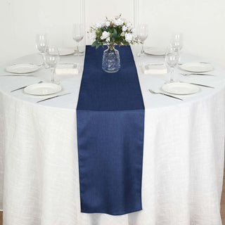 Dark Blue Faux Denim Polyester Table Runner - Add a Touch of Elegance to Your Event Dark Blue Faux Denim Polyester Table Runner - Add a Touch of Elegance to Your Event