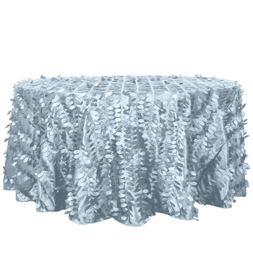120" Dusty Blue 3D Leaf Petal Taffeta Fabric Seamless Round Tablecloth