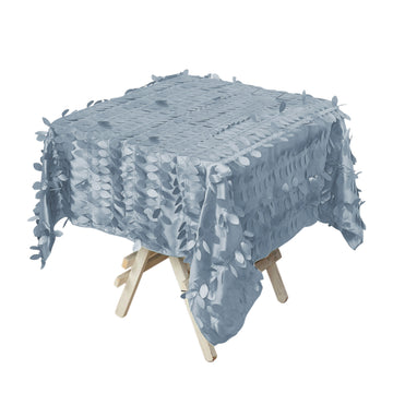 54" Dusty Blue 3D Leaf Petal Taffeta Fabric Seamless Square Tablecloth