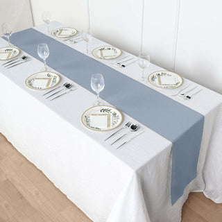 Transform Your Event with the Dusty Blue Polyester Table Runner Transform Your Event with the Dusty Blue Polyester Table Runner