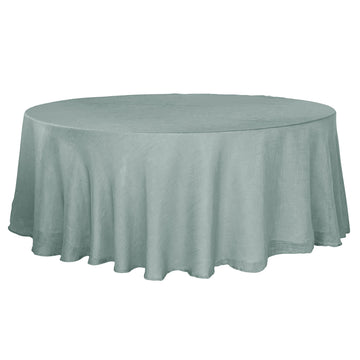 108" Dusty Blue Seamless Linen Round Tablecloth, Slubby Textured Wrinkle Resistant Tablecloth