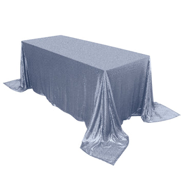 90"x132" Dusty Blue Seamless Premium Sequin Rectangle Tablecloth