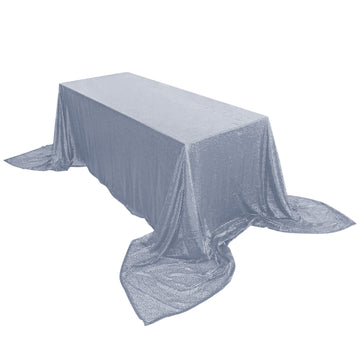 90x156" Dusty Blue Seamless Premium Sequin Rectangle Tablecloth