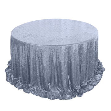 132" Dusty Blue Seamless Premium Sequin Round Tablecloth, Sparkly Tablecloth