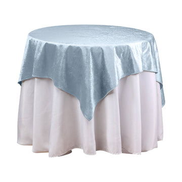 54"x54" Dusty Blue Seamless Premium Velvet Square Table Overlay, Reusable Linen