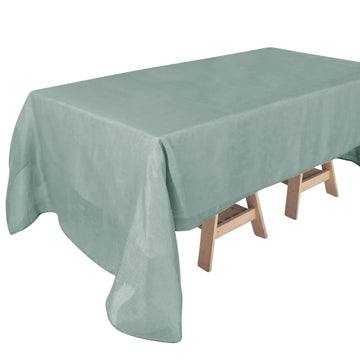 60"x126" Dusty Blue Seamless Rectangular Tablecloth, Linen Table Cloth With Slubby Textured, Wrinkle Resistant