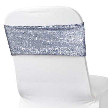 5 Pack 6"x15" Dusty Blue Sequin Spandex Chair Sashes Bands