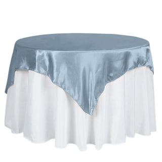 Elevate Your Event Decor with the Dusty Blue Square Smooth Satin Table Overlay Elevate Your Event Decor with the Dusty Blue Square Smooth Satin Table Overlay