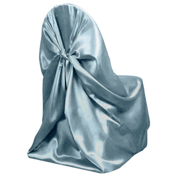 Dusty Blue Satin Self-Tie Universal Chair Cover, Folding, Dining, Banquet and Standard Size Chair Cover