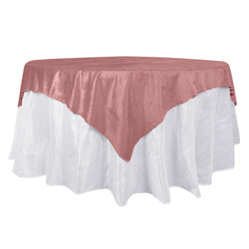 72"x72" Dusty Rose Premium Velvet Table Overlay, Square Tablecloth Topper