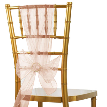 5 Pack 6"x108" Dusty Rose Sheer Organza Chair Sashes