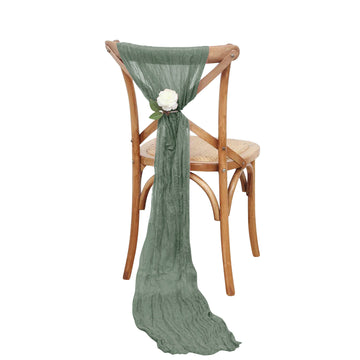 5 Pack Dusty Sage Green Gauze Cheesecloth Boho Chair Sashes - 16" x 88"