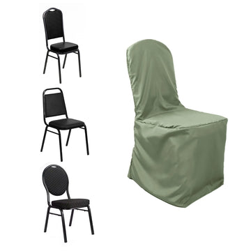 Dusty Sage Green Polyester Banquet Chair Cover, Reusable Stain Resistant Chair Cover