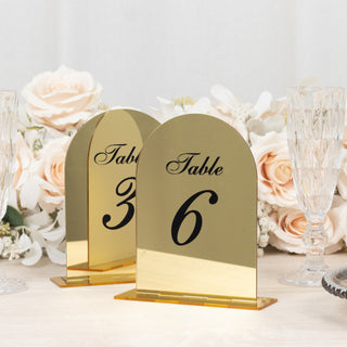Striking Gold Mirror Arch Acrylic Table Numbers (1-10) Striking Gold Mirror Arch Acrylic Table Numbers (1-10)