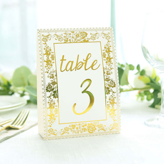 <span>Stunning Wedding Table Décor With White Gold Floral Table Number Cards</span> <span>Stunning Wedding Table Décor With White Gold Floral Table Number Cards</span>