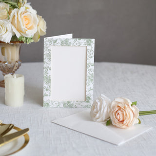 White Sage Green Floral Photo Frame Cards for Memorable Celebrations