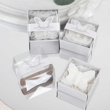 10 Pack White Butterfly Unscented Soap Baby Shower Favors with Gift Boxes, Pre-Packed Bridal Shower Wedding Souvenirs - 2"