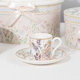Blush Floral Design Bridal Shower Gift Set, Set of 2 Porcelain Espresso Cups and Saucers