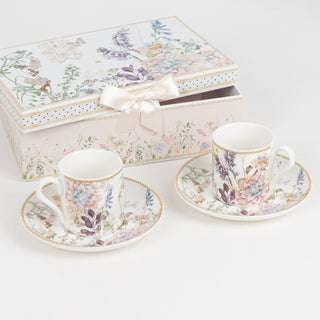 White Blush Floral Design Porcelain Cups and Saucers