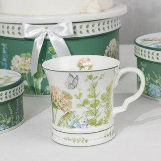 Versatile White Green Leaves Design Porcelain Coffee Mugs
