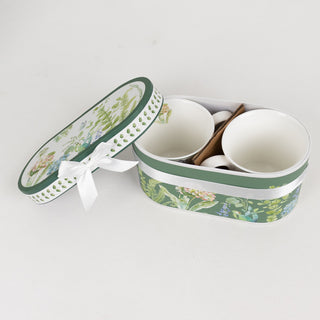 Stylish White Green Leaves Design Mugs and Tea Cups