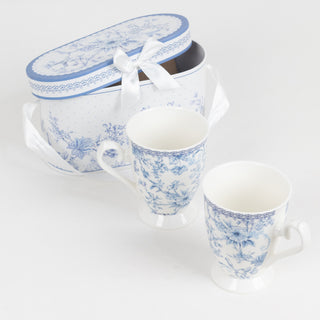 White Blue Chinoiserie Porcelain Coffee Mugs