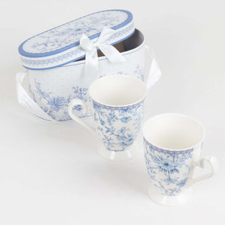 White Blue French Toile Porcelain Coffee Mugs White Blue French Toile Porcelain Coffee Mugs