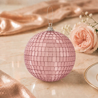 Pink mosaic disco ball Christmas ornament with rose floral decor
