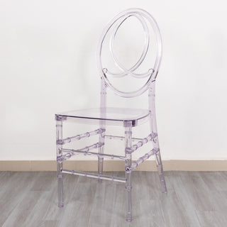 Transparent acrylic chair with a round backrest and modern design.