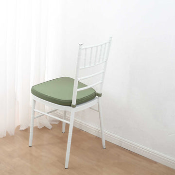 1.5" Thick Dusty Sage Green Chiavari Chair Pad, Memory Foam Seat Cushion With Ties and Removable Cover