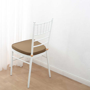 1.5" Thick Taupe Chiavari Chair Pad, Memory Foam Seat Cushion With Ties and Removable Cover