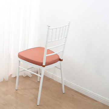 1.5" Thick Terracotta (Rust) Chiavari Chair Pad, Memory Foam Seat Cushion With Ties and Removable Cover