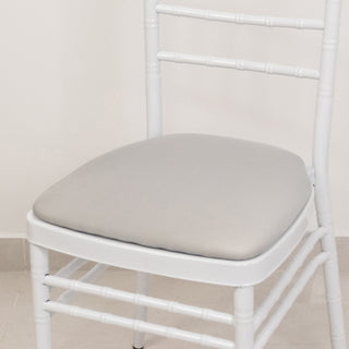 <span>Elegant Silver Spandex Chiavari Chair Cushion Covers</span> <span>Elegant Silver Spandex Chiavari Chair Cushion Covers</span>