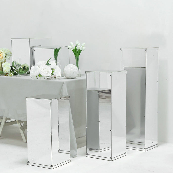 40 inches Floor Standing Silver Mirror Finish Acrylic Pedestal Risers