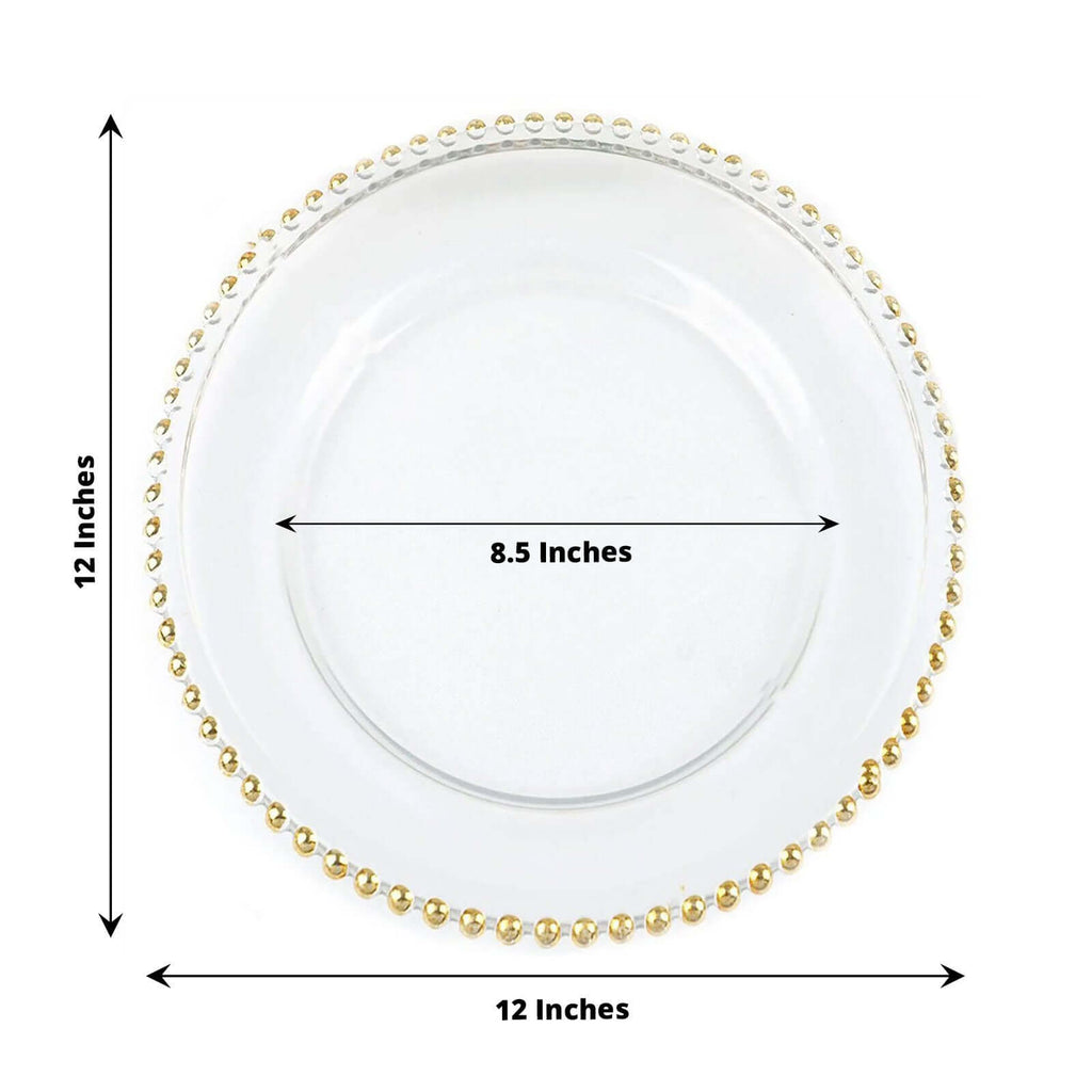 8 Pack 12" Gold Beaded Round Glass Charger Plates