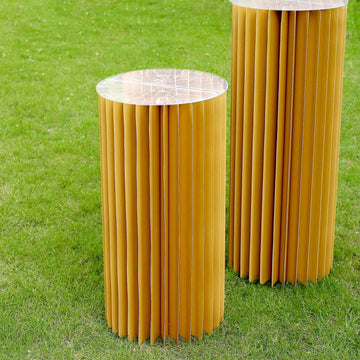 24" Gold Cylinder Display Column Stand, Pillar Pedestal Stand With Top Plate