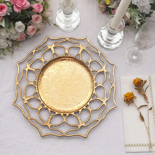 Elevate Your Table Settings with Gold Hollow Flower Acrylic Charger Plates Elevate Your Table Settings with Gold Hollow Flower Acrylic Charger Plates