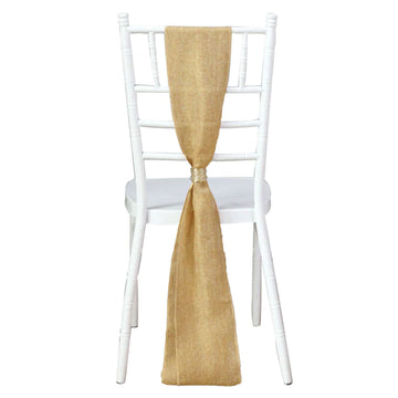 5 Pack Gold Jute Faux Burlap Chair Sashes, Boho Chic Linen Decor - 6"x108"
