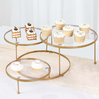 Elegant Gold 3-Tier Metal Cake Stand with Clear Acrylic Plates Elegant Gold 3-Tier Metal Cake Stand with Clear Acrylic Plates