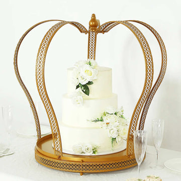 26" Gold Metal Crown Wedding Cake Stand, Princess Tiara Cupcake Dessert Display Stand