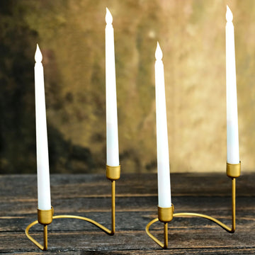 2 Pack 5" Gold Metal 2-Arm Geometric Taper Candle Holder Candelabra With Horseshoe Base